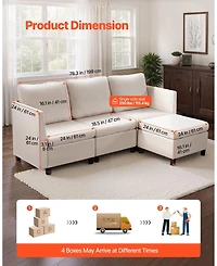 Gouun 3-Seater Modular Sectional Sofa with Ottoman, Hidden Storage, and Cotton-Linen Upholstery