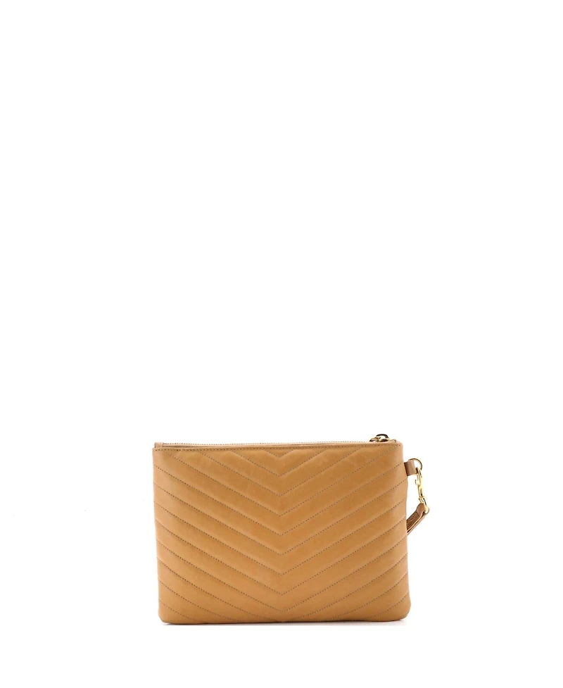 Pre-Owned Saint Laurent Small Classic Monogram Wristlet Pouch Matelasse Chevron Leather