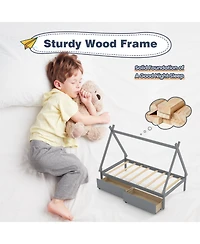 Gouun Twin Size Wooden Tent Platform House Bed with 2 Drawers