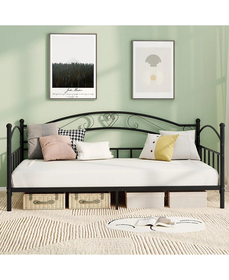 Gouun Twin Size Metal Daybed Frame with Headboard for Bedroom
