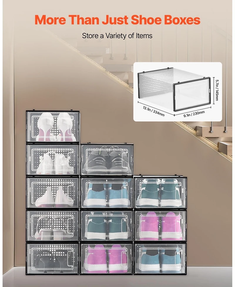 Gouun 12-Pack Clear Stackable Shoe Storage Boxes