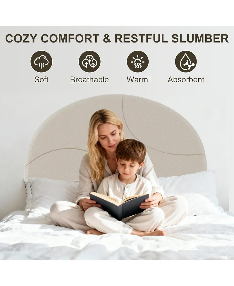 gaomon Bed Frame Round Boucle Headboard Upholstered Arch-Shaped Design No Box Spring Required Easy Assembly