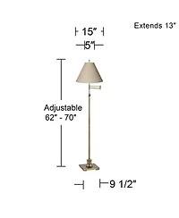 360 Lighting Swing Arm Floor Lamp Adjustable Height 70" Tall Antique Brass Fine Burlap Fabric Empire Shade for Living Room Reading Bedroom