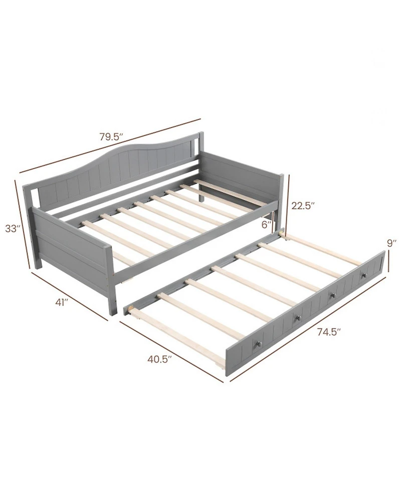 Gouun Pine Wood Twin Daybed with Trundle