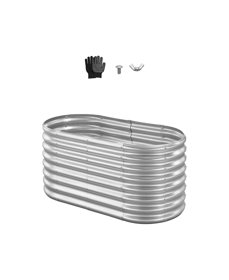 Gouun Oval Metal Raised Garden Bed, Galvanized Planter Box with Open Bottom