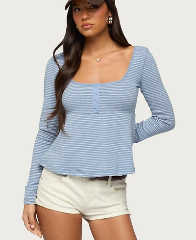 Edikted Women's Sare Striped Babydoll Henley Top