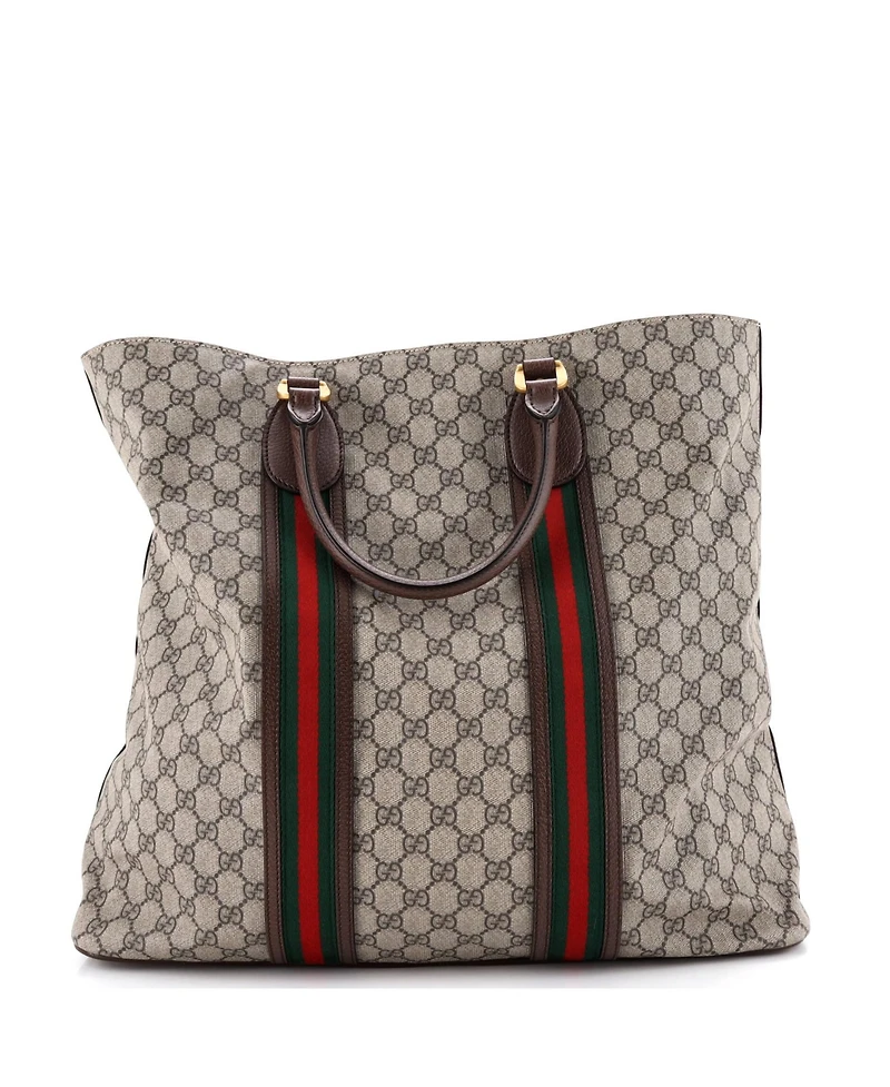Pre-Owned Gucci Tall Neo Vintage Web Soft Tote Gg Coated Canvas