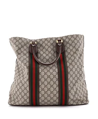 Pre-Owned Gucci Tall Neo Vintage Web Soft Tote Gg Coated Canvas