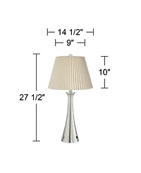 360 Lighting Karl Modern Table Lamps 27 1/2" Tall Set of 2 Brushed Nickel with Usb Charging Port Dimmers Ivory Pleat Shade for Bedroom Bedside Ho