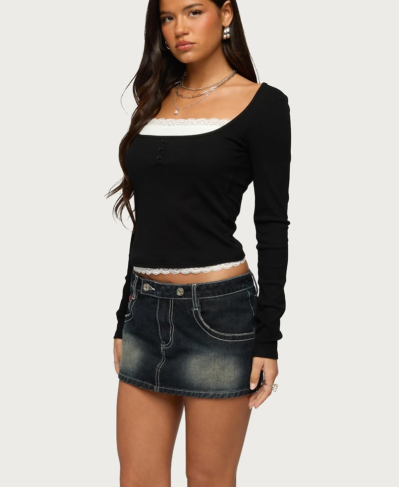 Edikted Women's Joana Layered Lacey Henley Top