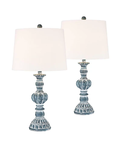 Regency Hill Tanya Coastal Vintage Table Lamps 26 1/2" High Set of 2 with Table Top Dimmers Fabric Drum for Bedroom Living Room Kids