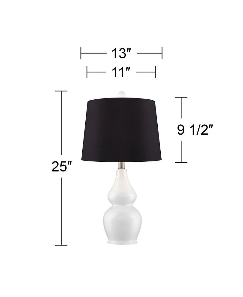 360 Lighting Jane Modern Table Lamps 25" High Set of 2 Ceramic with Faux Silk Drum Shade for Bedroom Living Room Home Bedside Nightstand Office