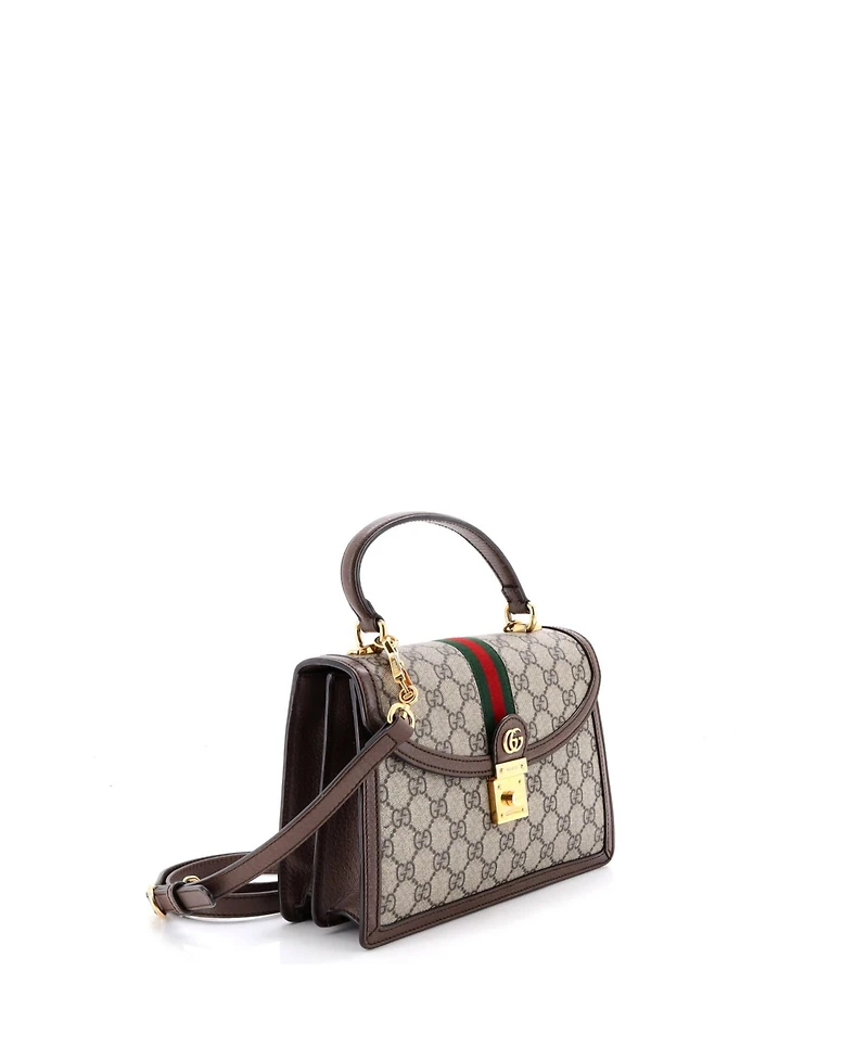 Pre-Owned Gucci Small Ophidia Flap Top Handle Bag Gg Coated Canvas