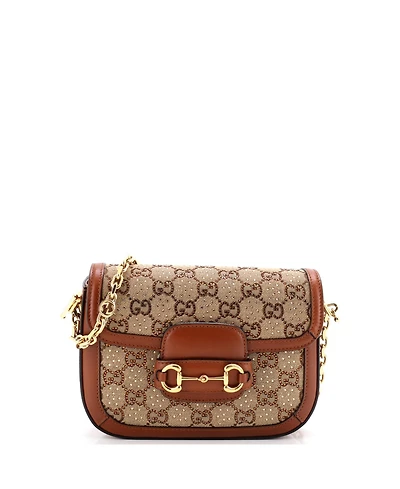 Pre-Owned Gucci Mini Horsebit 1955 Shoulder Bag Crystal Embellished Gg Canvas