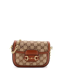 Pre-Owned Gucci Mini Horsebit 1955 Shoulder Bag Crystal Embellished Gg Canvas