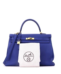 Pre-Owned HERMES Kelly 35 Handbag Blue Togo with Gold Hardware