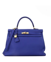 Pre-Owned HERMES Kelly 35 Handbag Blue Togo with Gold Hardware