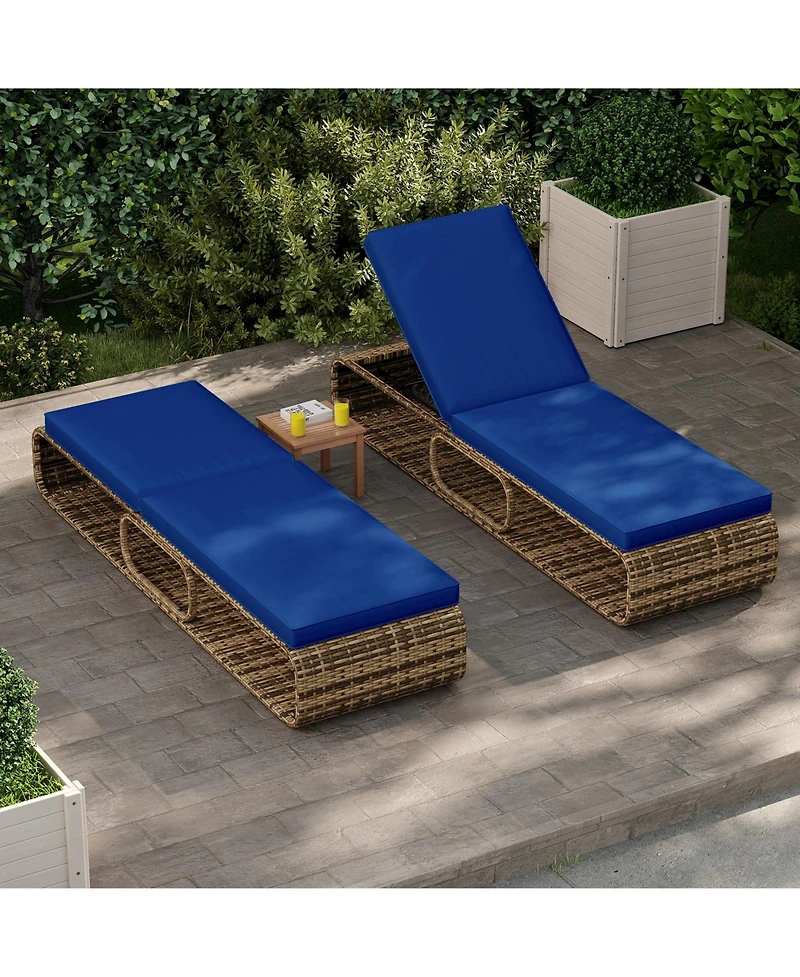 Gymax 2PCS Chaise Lounge Chair w/ Adjustable Backrest Cushion and Storage Outdoor