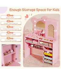 Gouun Kids Vanity with Lights and 5 Drawers Bear Design Dressing Table Set