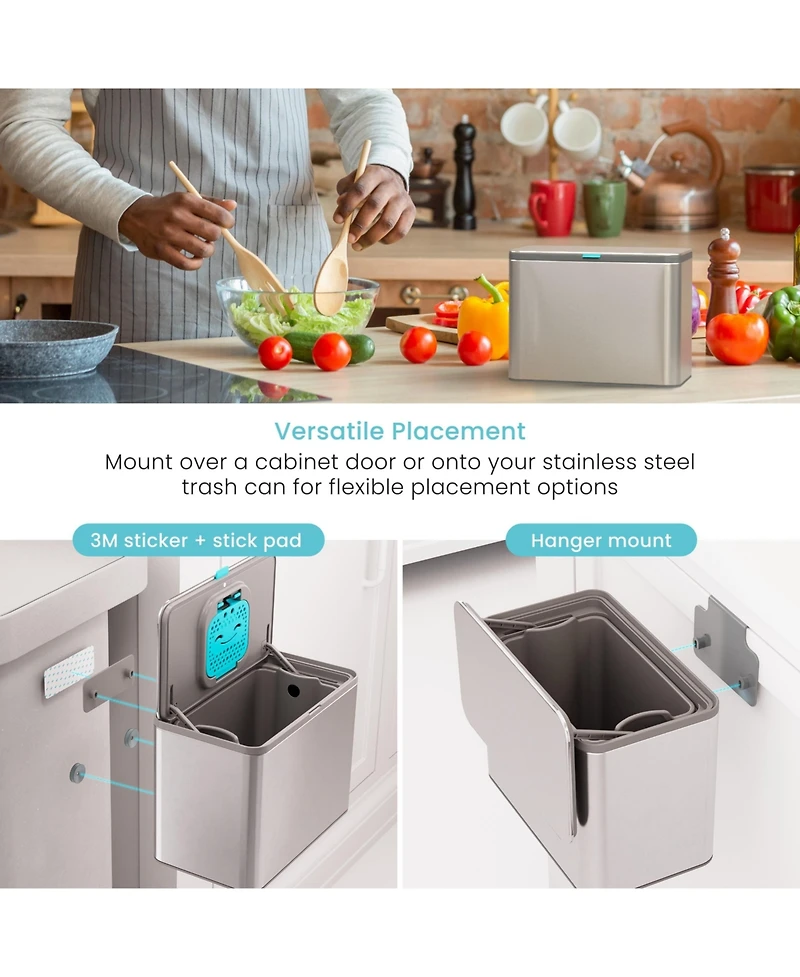 Home Zone Living 1.3 Gallon Stainless Steel Compost Bin with CleanAura Odor Control and Removable Liner