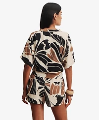 Sanctuary Women's Tie-Front Cap-Sleeve Collared Blouse