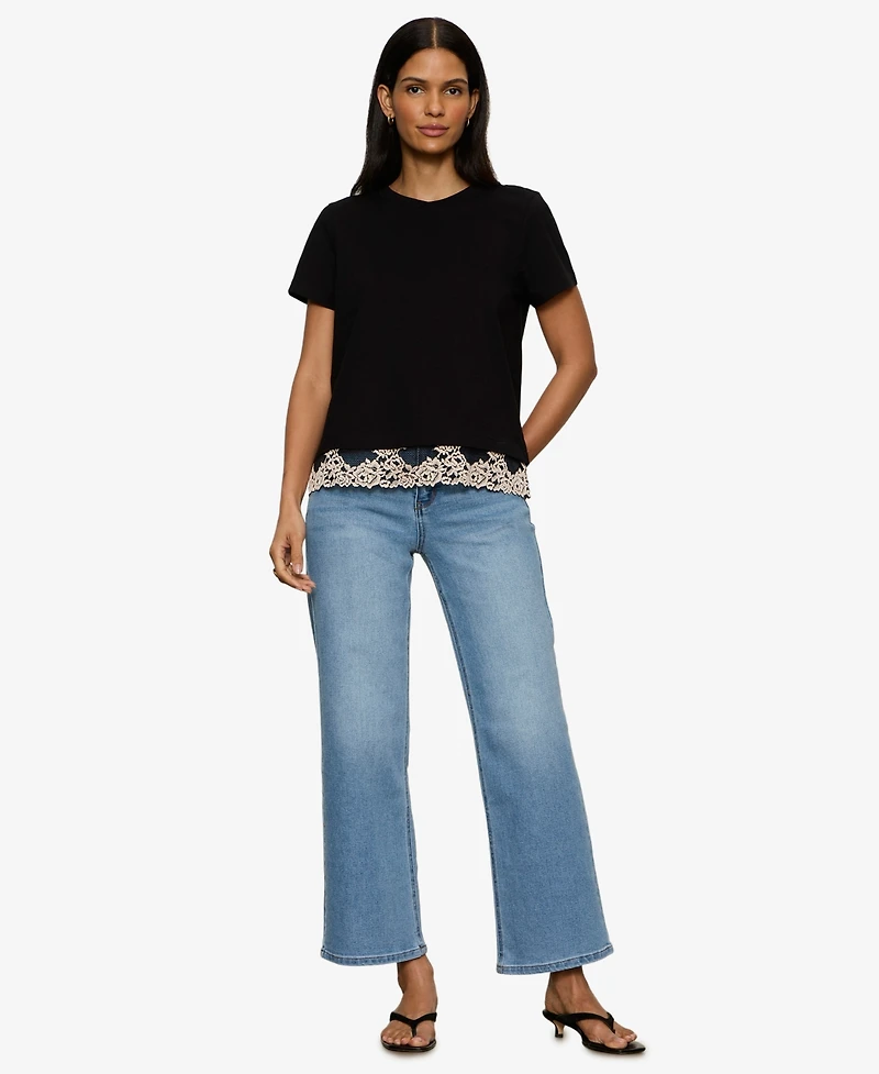 Sanctuary Women's Lace-Hem Crewneck T-Shirt