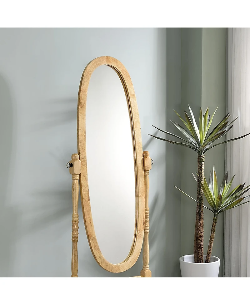 Busdays 59.25" Tall Standing Wooden Floor Mirror with Natural finish, Oval Shape
