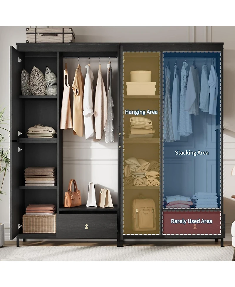 gaomon 78.9" Armoire Wardrobe Closet with Shelves and Hanging Rod, Large Fixed Compartment for Bedding & Luggage, Open Design of the Area