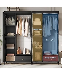 gaomon 78.9" Armoire Wardrobe Closet with Shelves and Hanging Rod, Large Fixed Compartment for Bedding & Luggage, Open Design of the Area