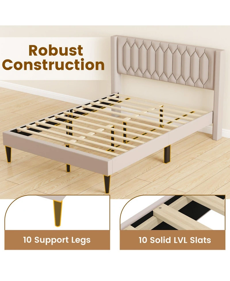 Gouun Velvet Upholstered Platform Bed Frame with Headboard and Wingback Headboard