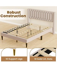 Gouun Velvet Upholstered Platform Bed Frame with Headboard and Wingback Headboard