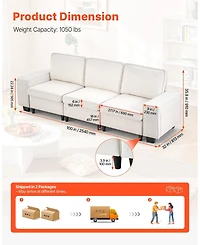 Gouun 100 in Modular 3-Seater Sofa with Deep Seats, Hidden Storage, and Velvet Upholstery