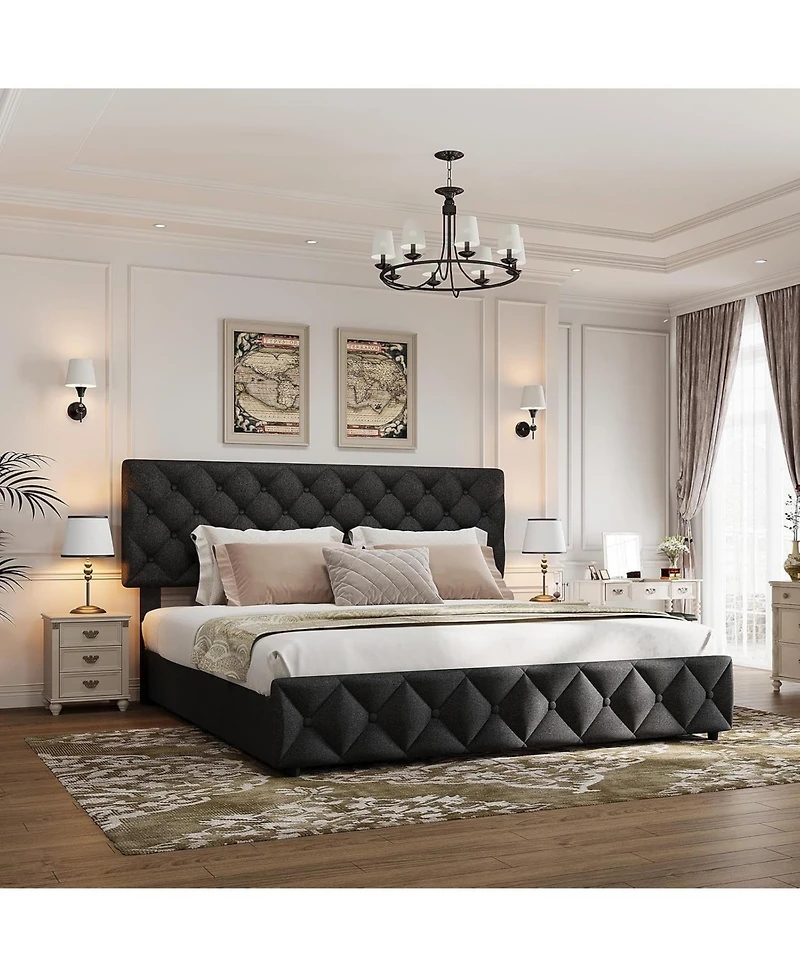 gaomon King Upholstered Platform Bed Frame- 4 Storage Drawers Adjustable Headboard No Box Spring Needed