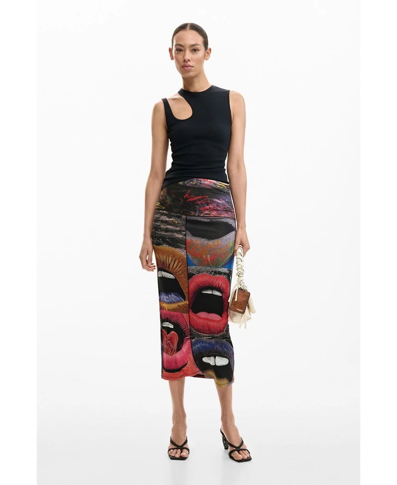 Desigual Women's Printed Skirt With Lips