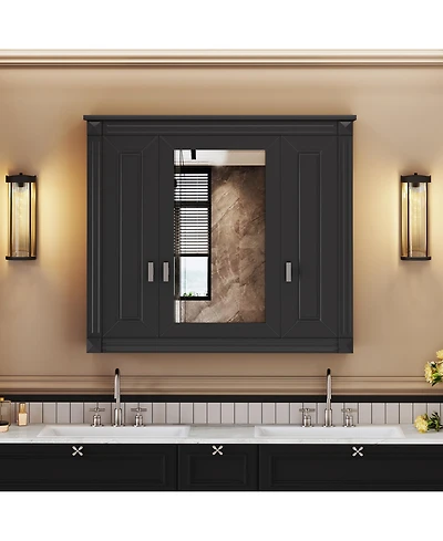 Busdays Bathroom Wall Cabinet with Mirror, Wall Mounted Medicine Cabinet with 4 Shelves, Mirrored Door Over Toilet Storage Cabinet