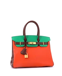 Pre-Owned HERMES Birkin 30 Handbag Tricolor Chevre Mysore with Gold Hardware