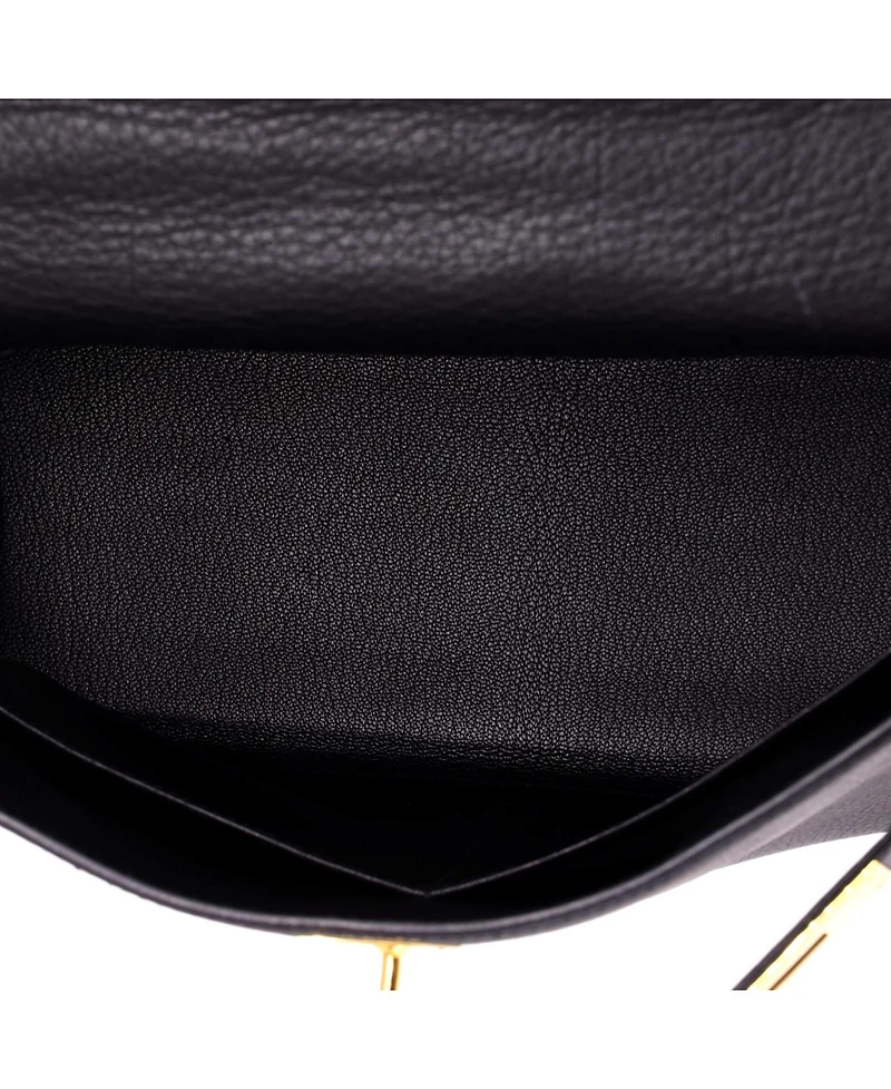 Pre-Owned HERMES Kelly 28 Handbag Black Clemence with Gold Hardware