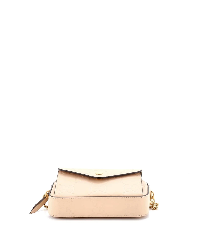 Pre-Owned Gucci Super Mini Front Pocket Chain Shoulder Bag Jumbo Gg Embossed Leather