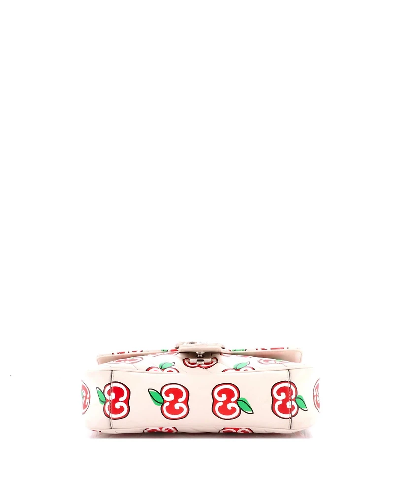 Pre-Owned Gucci Small Gg Marmont Flap Bag Printed Diagonal Quilted Leather