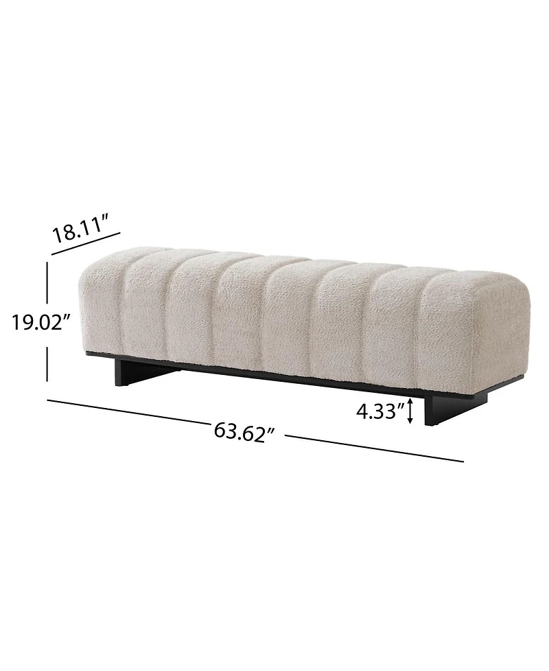 Maison Boucle 63.62" Sherpa Boucle Upholstered Bench, Rubberwood Legs