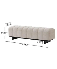 Maison Boucle 63.62" Sherpa Boucle Upholstered Bench, Rubberwood Legs