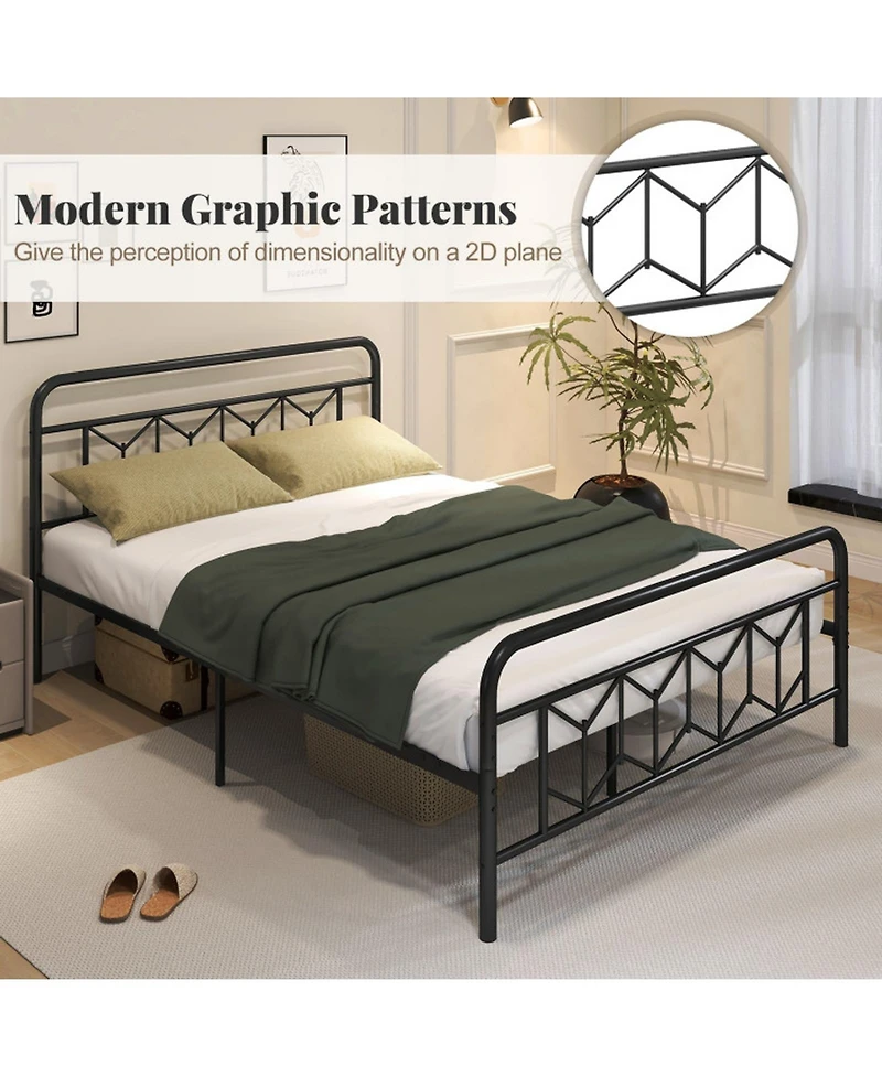 Gouun Metal Bed Frame with Headboard and Snap-Lock Slats