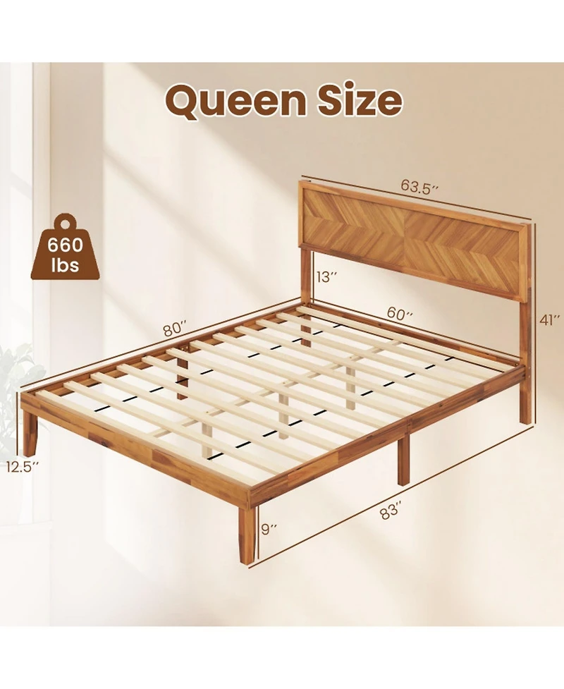 Gouun Rubberwood Platform Bed Frame with Storage Drawers and Headboard