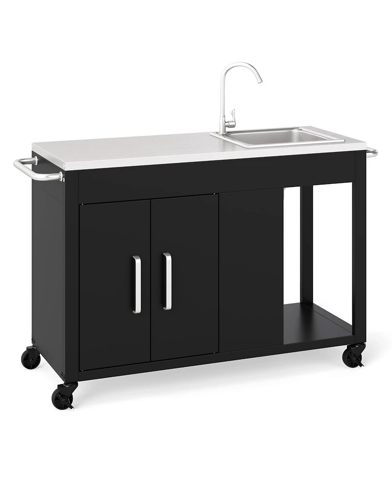 Sugift 56 in Outdoor Grill Table with Sink and Stainless Steel Top