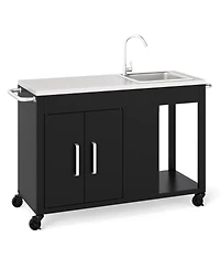 Sugift 56 in Outdoor Grill Table with Sink and Stainless Steel Top