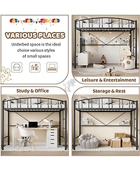 gaomon Loft Bed-Heavy Duty Metal Frame-Arched Guardrail Safety Ladder-Space Saving Compact Bed Frame