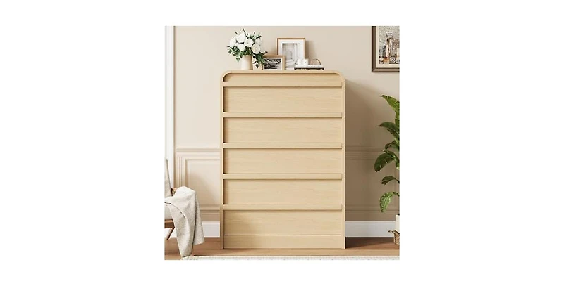 gaomon Arched 5 Drawer Dresser for Bedroom, 45in Tall Wooden 5 Chest of Drawers with Curved Profile Design