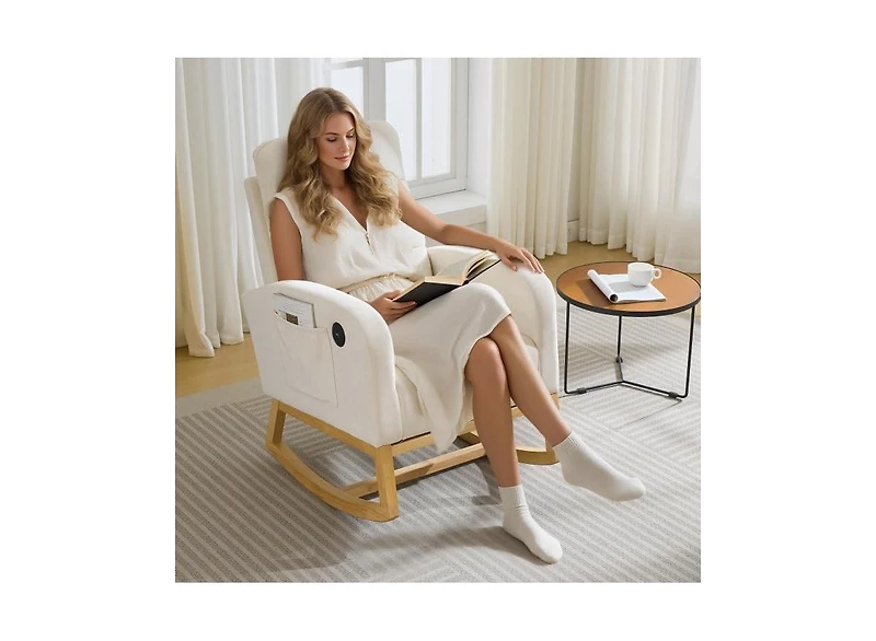 gaomon Linen Nursery Rocking Chair with Usb Port and Side Pocket