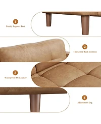 gaomon 83" Faux Leather Sofa, 3-Seater Couch with Deep Seats, Wide Arms and Pillows for Living Room