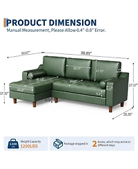 gaomon 88.9" L-Shaped Sofa with Chaise, Mid-Century Modern 3-Seater Couch